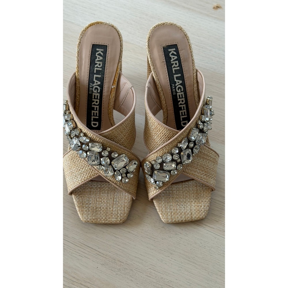 Karl Lagerfeld Paris Rosina Crystal Embellished Mules Beige Sz 6